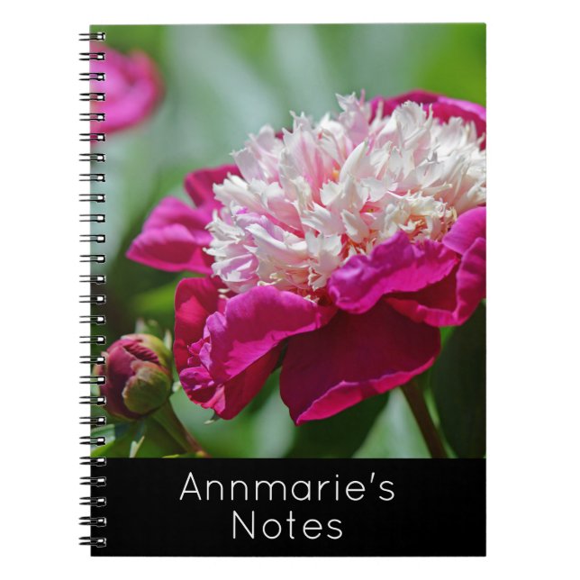 Caderno Espiral Algodão Rosa Horário de Peony Garden Flor com Text (Frente)