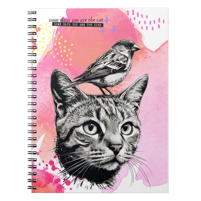 Caderno Espiral Algum dia... - Gato + Pássaro. | Diário para noteb (Frente)