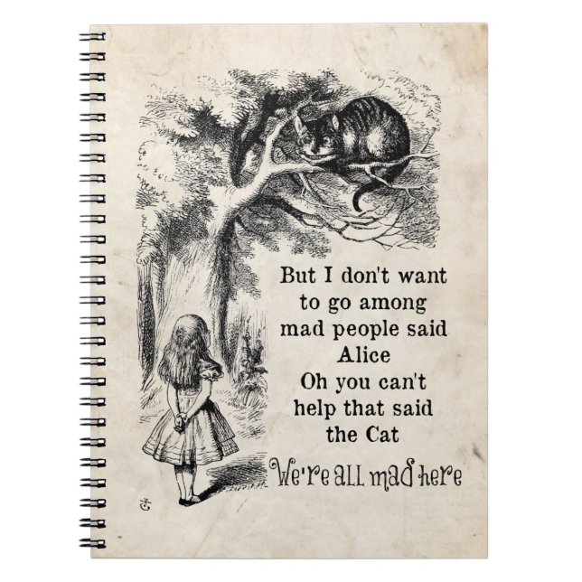 Caderno Espiral Alice no país das maravilhas; Gato de Cheshire com (Frente)