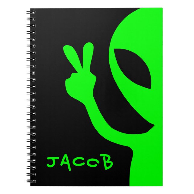 Caderno Espiral Alienígena Personalizada Verde e Preta (Frente)