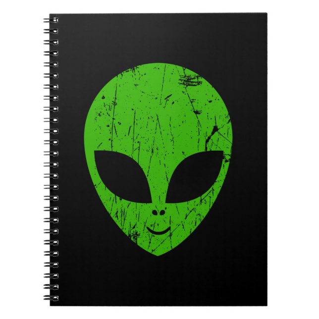 Caderno Espiral alienígena verde da extraterra de ficção científic (Frente)