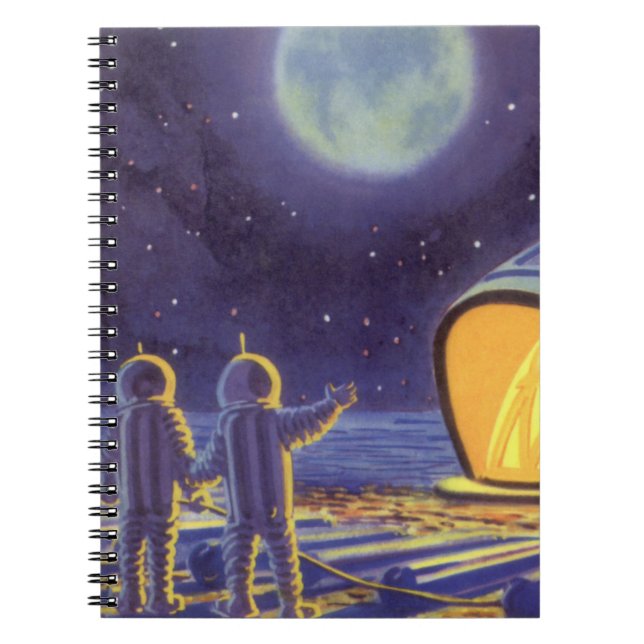 Caderno Espiral Aliens de ficção científica em lua planeta azul (Frente)