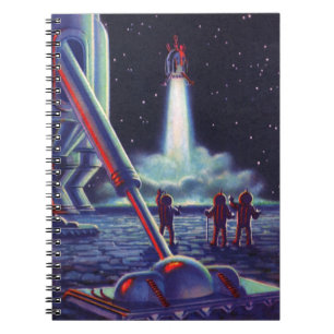 Caderno Espiral Aliens de ficção científica vintage ondulam o f