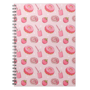Caderno Espiral Alimentos Estéticos Rosa Kawaii Padrão Perfeito