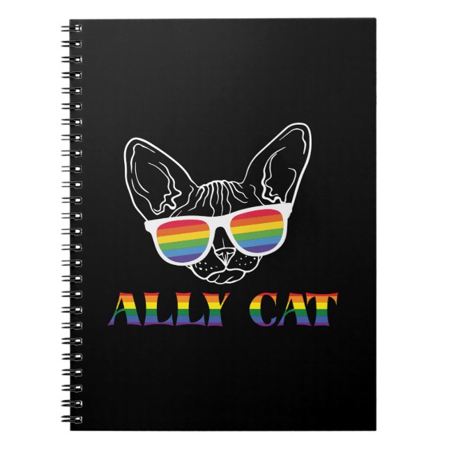 Caderno Espiral Ally Cat | Gato cúmulo | Arco-íris | Orgulho (Frente)