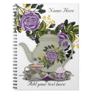 Caderno Espiral Almofada de nota com chá, cupcakes e rosas