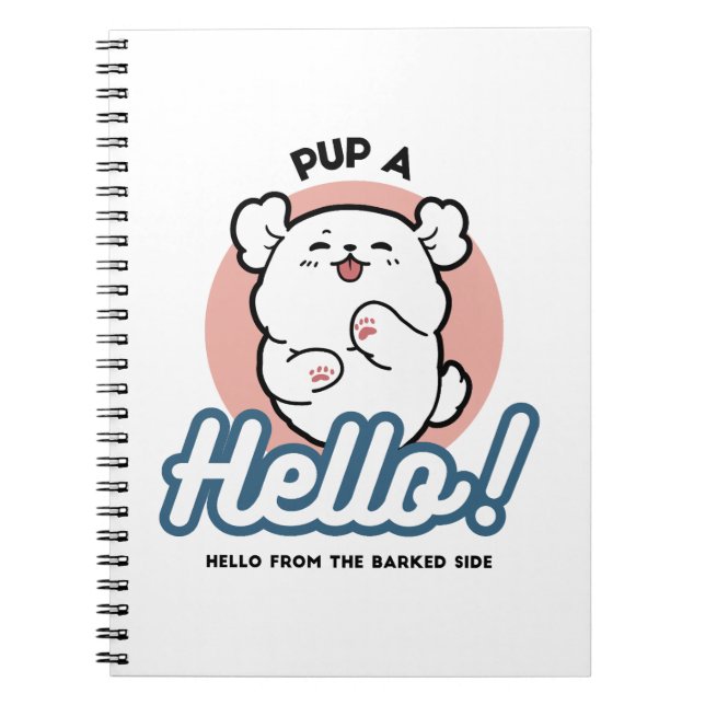 Caderno Espiral Alô! - Design de Cartoon Feliz de Cachorro Branco (Frente)