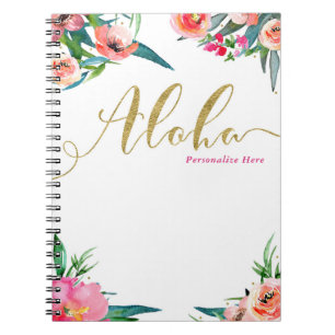 Caderno Espiral Aloha Floral Tropical de Verão Moderno Aquarela