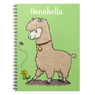 Caderno Espiral Alpaca feliz e giro com cartoon de borboleta