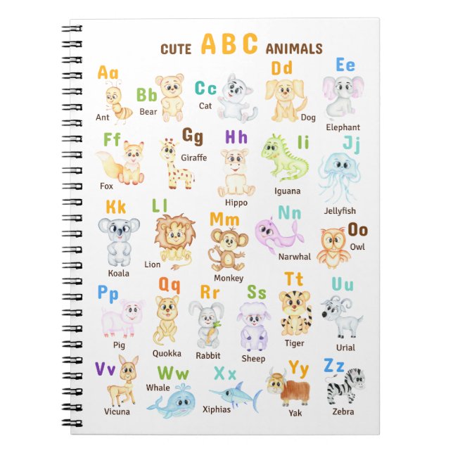 Caderno Espiral Alphabet Animal ABC Animais de estimação (Frente)