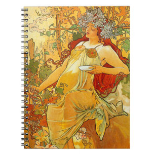 Caderno Espiral Alphonse Mucha Art Nouveau Autumn