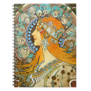 Caderno Espiral Alphonse Mucha Art Nouveau Zodiac