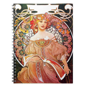 Caderno Espiral Alphonse Mucha DaydredreFloral Vintage Art Nouveau