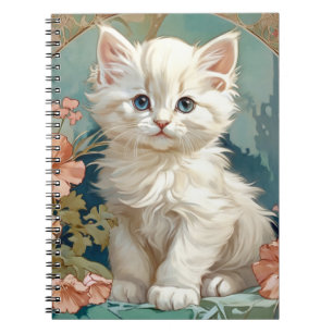 Caderno Espiral Alphonse Mucha Style White Cat