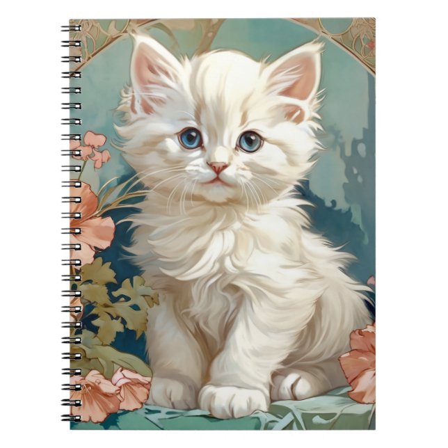 Caderno Espiral Alphonse Mucha Style White Cat (Frente)