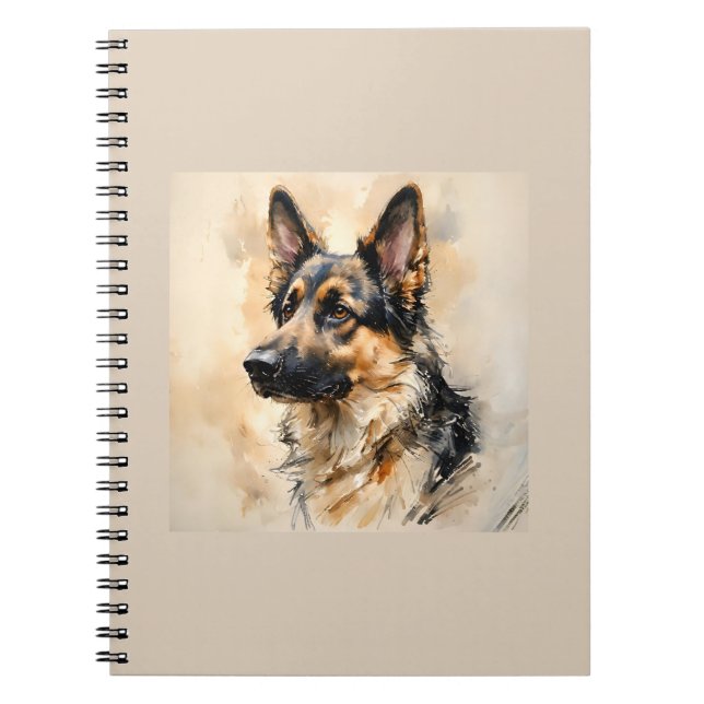 Caderno Espiral Alsation German Shepard Dog Art Design  (Frente)