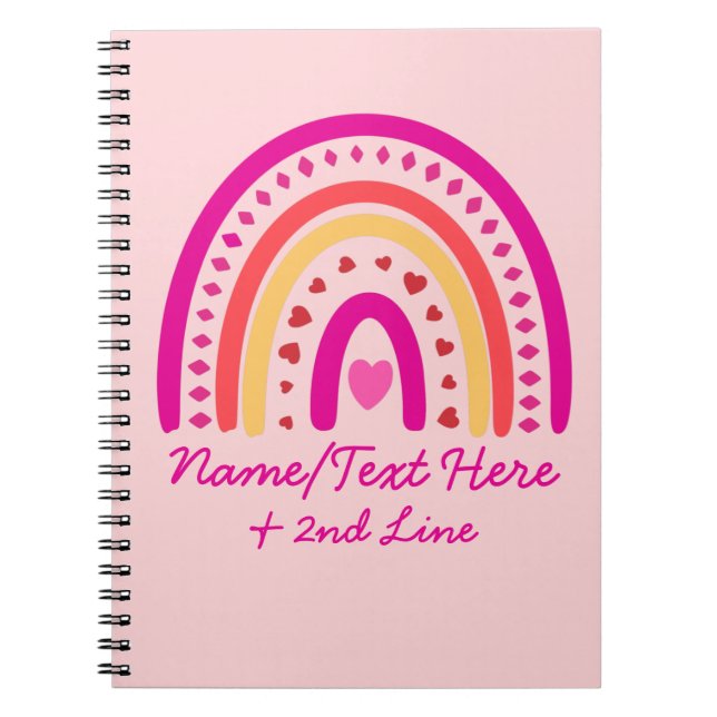 Caderno Espiral Alterar Nome do Adicionar Texto, Boho Arco-Íris Co (Frente)