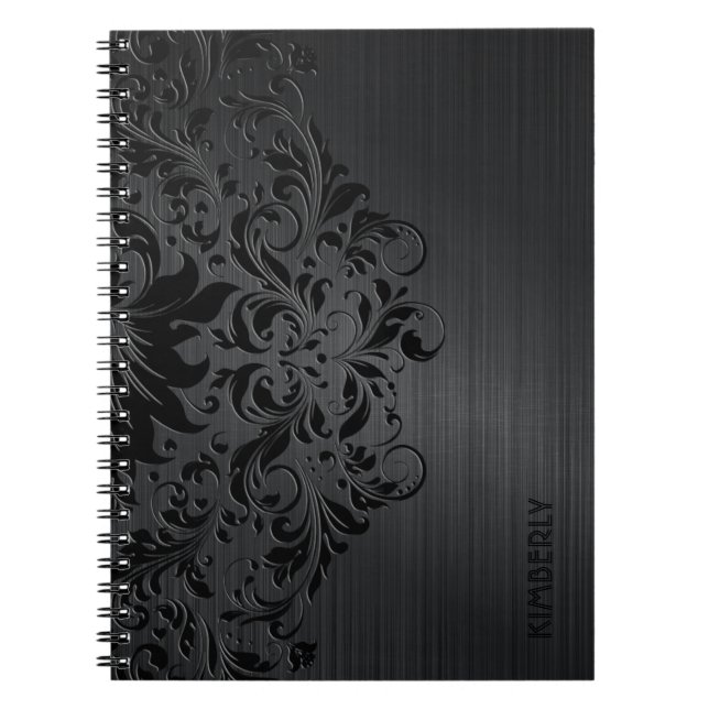 Caderno Espiral Alumínio e rendas florais com escovas metálicas pr (Frente)