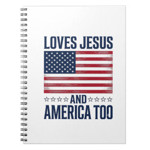 Caderno Espiral Ama Jesus E a América Também Camisa Cristã Patriót
