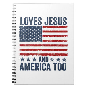 Caderno Espiral Ama Jesus e América a Deus, cristão 4º de J