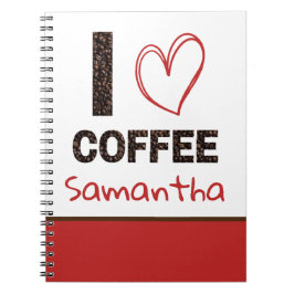 Caderno Espiral Amante de Café Nome Personalizado Design de Grão d