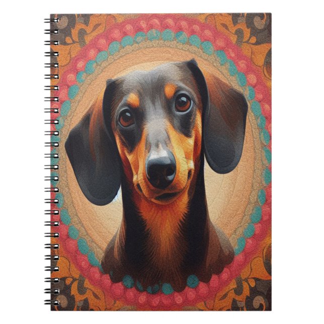 Caderno Espiral Amante de Cão de Dachshund Cortado de Fronteira Re (Frente)