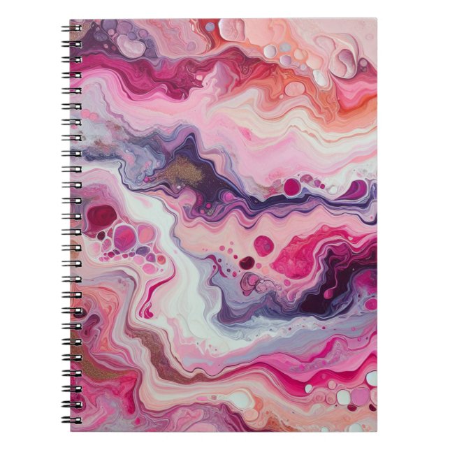 Caderno Espiral Amante do design de derramamento acrílico rosa (Frente)