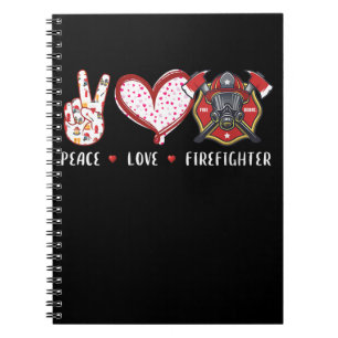 Caderno Espiral Amantes de Bombeiros do Peace Love Presentes de
