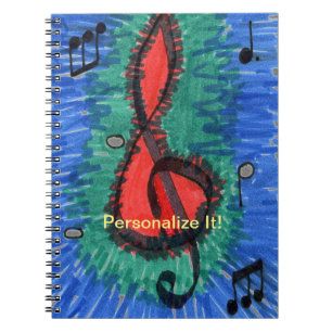 Caderno Espiral Amantes de música vermelha e azul, notas musicais