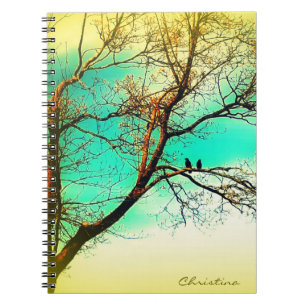 Caderno Espiral Amantes de natureza: Dois corvos em uma escrita da