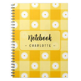Caderno Espiral Amarela Xadrez Floral