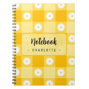 Caderno Espiral Amarela Xadrez Floral