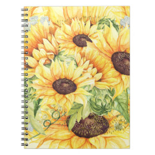Caderno Espiral Amarelo Amarelo Girassóis Verde