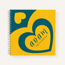 Caderno espiral amarelo azul design de coração col