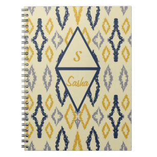 Caderno Espiral Amarelo Azul Ikat Marroquino Personalizado