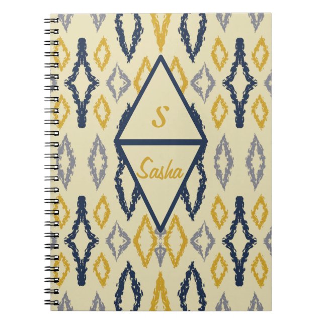 Caderno Espiral Amarelo Azul Ikat Marroquino Personalizado (Frente)