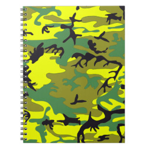 Caderno Espiral Amarelo com notebook verde para camuflagem