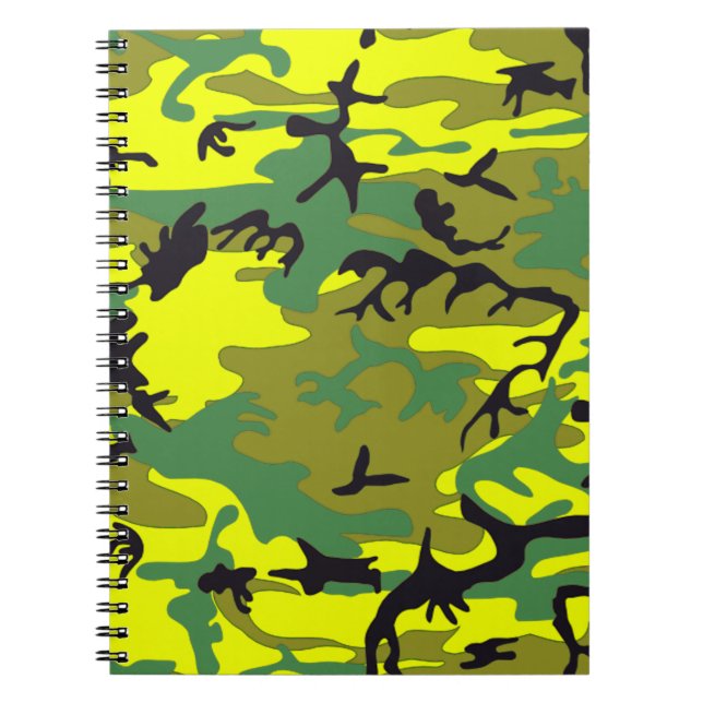 Caderno Espiral Amarelo com notebook verde para camuflagem (Frente)