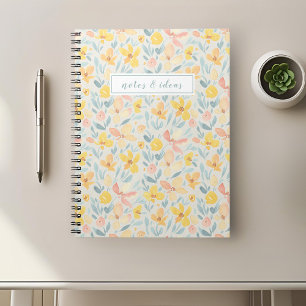 Caderno Espiral Amarelo de Aquarela Floral