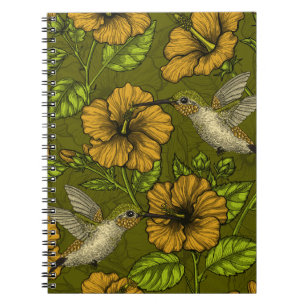 Caderno Espiral Amarelo e verde tropicais noturnos