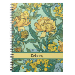 Caderno Espiral Amarelo Manteiga Floral Vintage Retro