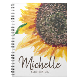 Caderno Espiral Amarelo Marrom Girassol Branco Seu Nome