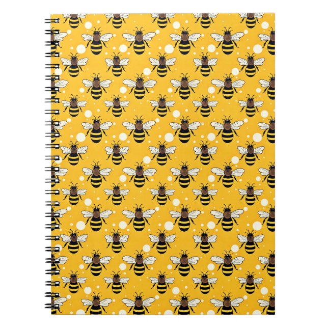 Caderno Espiral Amarelo-padrão das abelhas na moda (Frente)