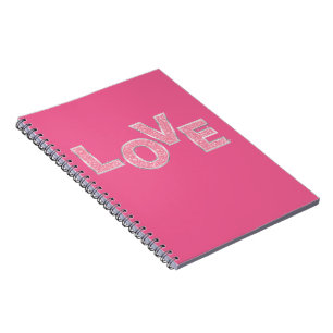 Caderno Espiral Ame o brilho prateado rosa