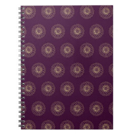 Caderno Espiral Ameixa | Medalhões de Flor de Zínia Dourada
