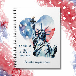 Caderno Espiral América Meu Fogo do Coração Personalizado Patrióti