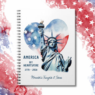 Caderno Espiral América Meu Fogo do Coração Personalizado Patrióti