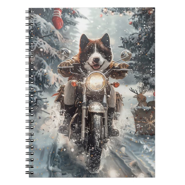 Caderno Espiral American Akita Dog Andando no Natal (Frente)