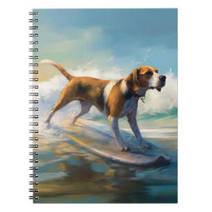 Caderno Espiral American Engligh Foxhound Beach Surfing Painting