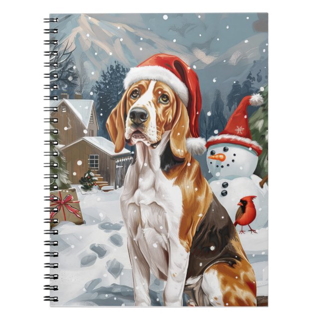 Caderno Espiral American English Foxhound Dog Winter Christmas Joy (Frente)